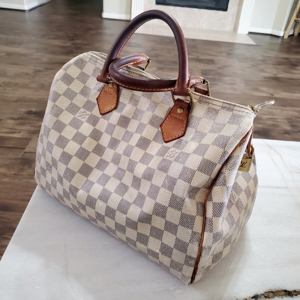 LOUIS VUITTON Damier Azur Speedy 30 Bag Auth